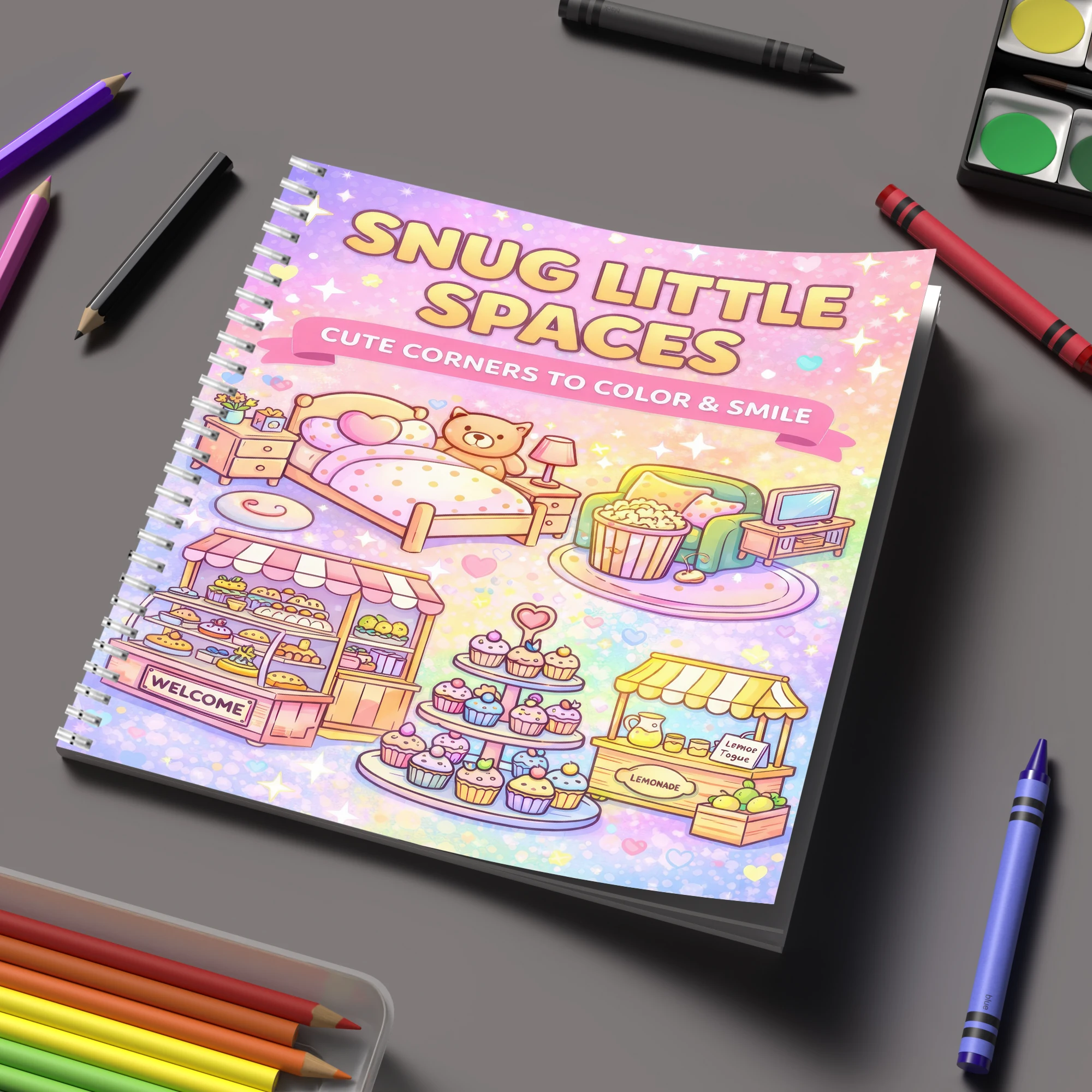 School Supplies - 塗り絵ブック リトルスペース 大人向け塗り絵ブック、誕生日プレゼント、新学期用品、大人向けのかわいい描画ブック