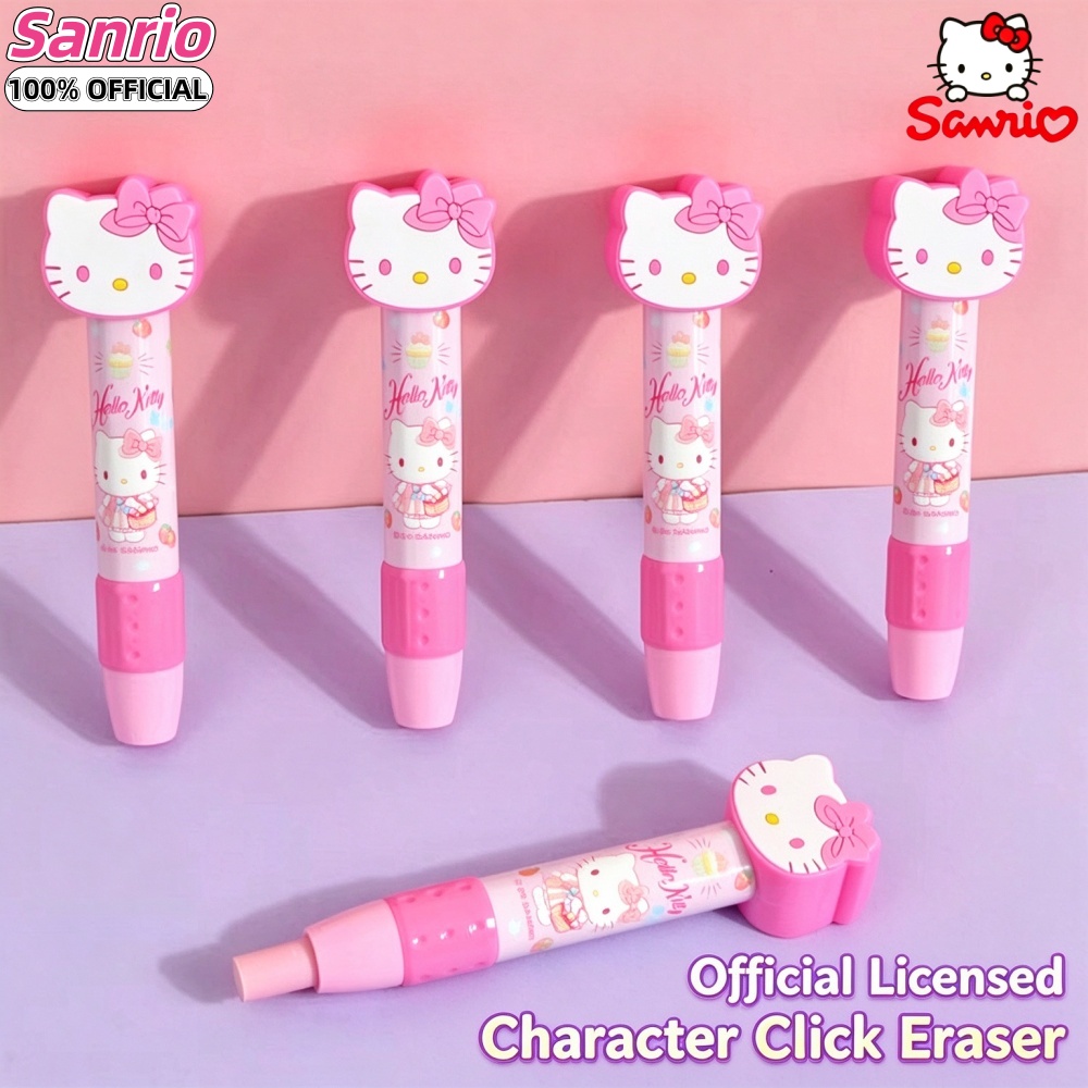 Retractable Eraser Pen Click - 本物のハローキティ メロディ 3Dヘッド式 プッシュ式消しゴム。サンリオのペン型消しゴムで、かわいらしいデザイン。学校やオフィスでの文具として最適。