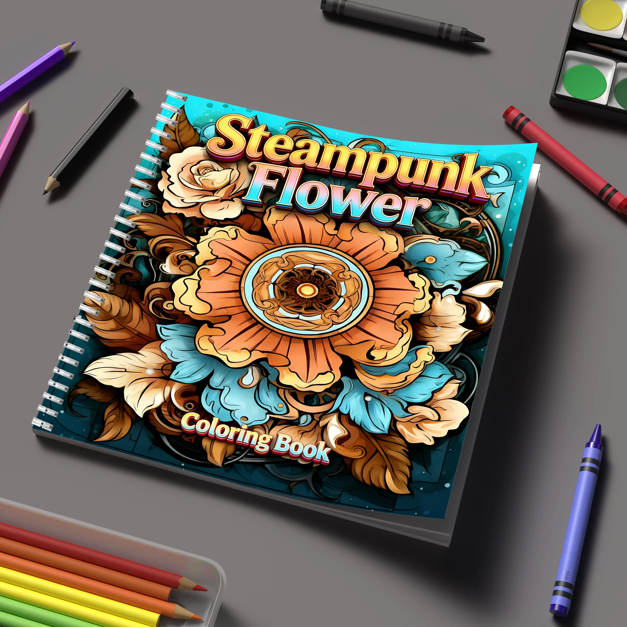 School Supplies - 塗り絵ブック スチームパンクフラワー 大人向け塗り絵ブック、誕生日プレゼント、新学期用品、大人向けのかわいい描画ブック