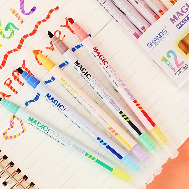 両端マジック変色蛍光ペンセット、学生日記スクラップブック絵画 - Pastel Highlighter Set Double Ended のレビューと価格