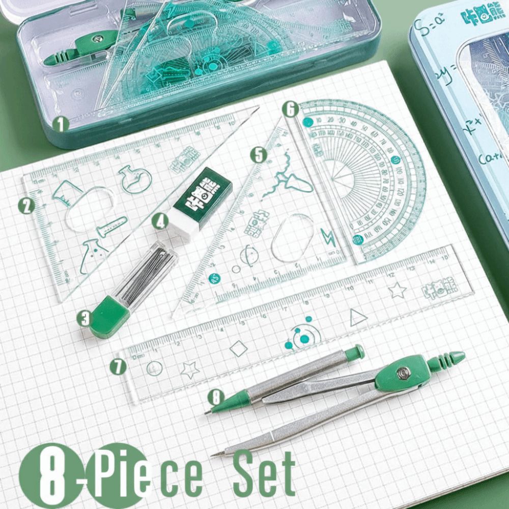 8点セット 多機能数学幾何学セット 0.7mm消しゴム付きグ - Math Geometry Set With Compass のレビューと価格